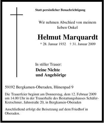 Traueranzeige von Helmut Marquardt von Tageszeitung