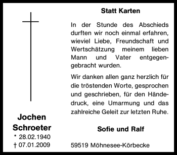 Traueranzeige von Jochen Schroeter von Tageszeitung