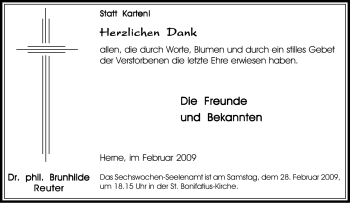 Traueranzeige von Brunhilde Reuter von Tageszeitung