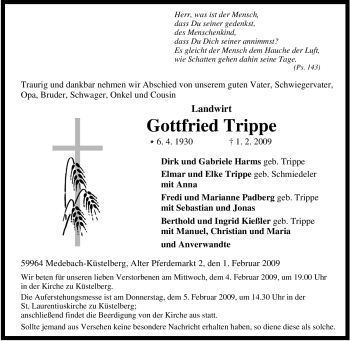 Traueranzeige von Gottfried Trippe von Tageszeitung