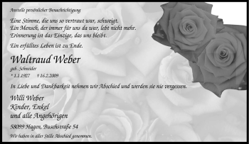 Traueranzeige von Waltraud Weber von Tageszeitung