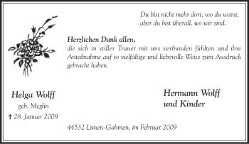 Traueranzeige von Helga Wolff von Tageszeitung