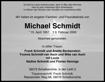 Traueranzeige von Michael Schmidt von Tageszeitung