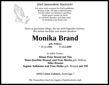 Traueranzeige von Monika Brand von Tageszeitung