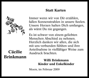 Traueranzeige von Cäcilie Brinkmann von Tageszeitung