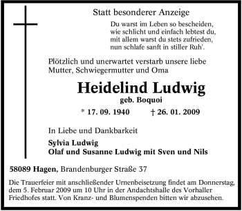 Traueranzeige von Heidelind Ludwig von Tageszeitung