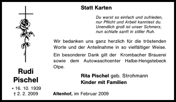 Traueranzeige von Rudi Pischel von Tageszeitung