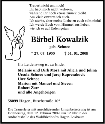 Traueranzeige von Bärbel Kowalzik von Tageszeitung