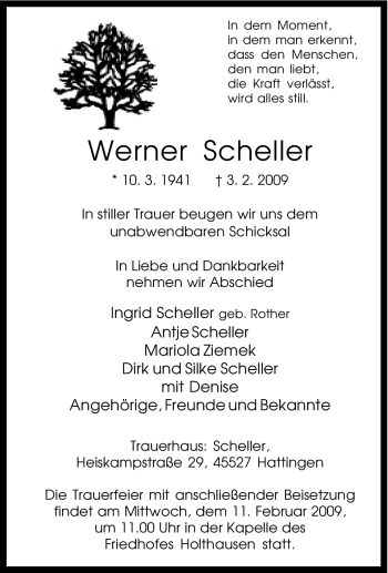 Traueranzeige von Werner Scheller von Tageszeitung