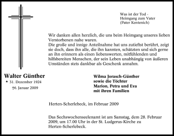 Traueranzeige von Walter Günther von Tageszeitung