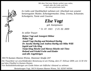 Traueranzeige von Else Vogt von Tageszeitung
