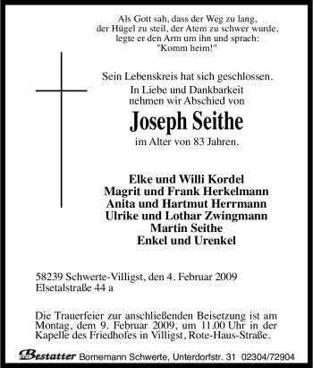 Traueranzeige von Joseph Seithe von Tageszeitung