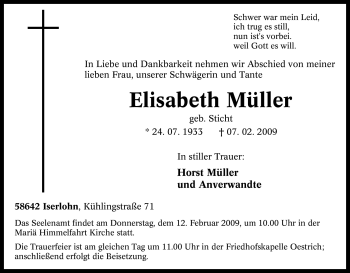 Traueranzeige von Elisabeth Müller von Tageszeitung