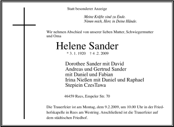 Traueranzeige von Helene Sander von Tageszeitung
