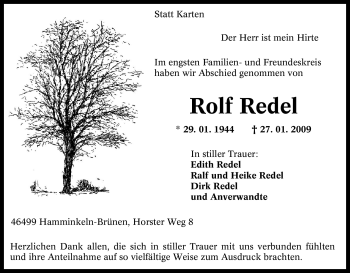 Traueranzeige von Rolf Redel von Tageszeitung