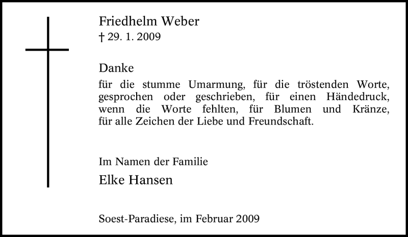  Traueranzeige für Friedhelm Weber vom 28.02.2009 aus Tageszeitung