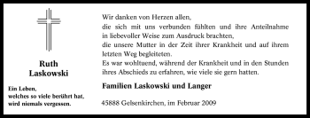 Traueranzeige von Ruth Laskowski von Tageszeitung