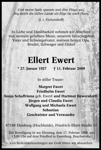 Traueranzeige von Ellert Ewert von Tageszeitung