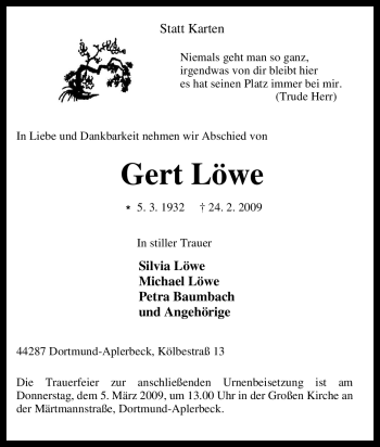 Traueranzeige von Gert Löwe von Tageszeitung