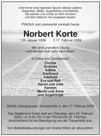 Traueranzeige von Norbert Korte von Tageszeitung