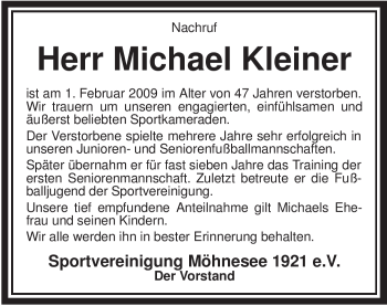 Traueranzeige von Michael Kleiner von Tageszeitung
