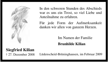 Traueranzeige von Siegfried Kilian von Tageszeitung