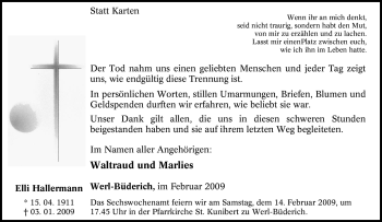 Traueranzeige von Elli Hallermann von Tageszeitung