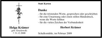 Traueranzeige von Helga Krämer von Tageszeitung