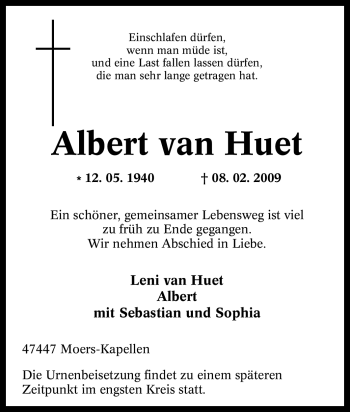 Traueranzeige von Albert van Huet von Tageszeitung