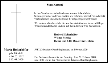 Traueranzeige von Maria Holterhöfer von Tageszeitung