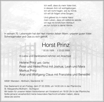 Traueranzeige von Horst Prinz von Tageszeitung