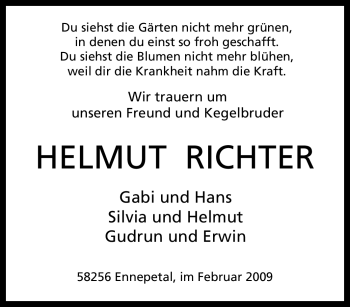 Traueranzeige von Helmut Richter von Tageszeitung