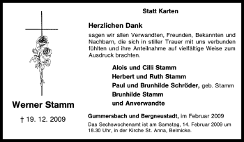 Traueranzeige von Werner Stamm von Tageszeitung