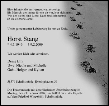 Traueranzeige von Horst Stang von Tageszeitung