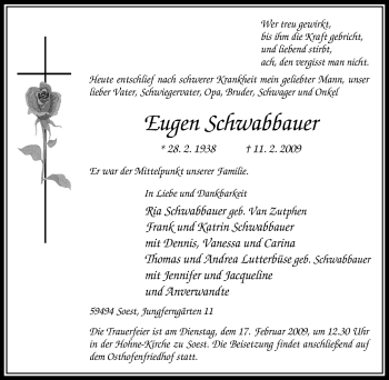Traueranzeige von Eugen Schwabbauer von Tageszeitung