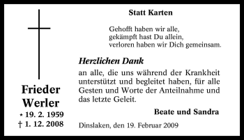 Traueranzeige von Frieder Werler von Tageszeitung