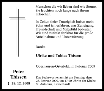 Traueranzeige von Peter Thissen von Tageszeitung