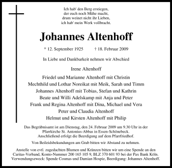 Traueranzeige von Johannes Altenhoff von Tageszeitung