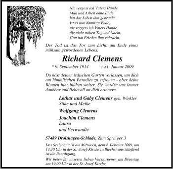 Traueranzeige von Richard Clemens von Tageszeitung
