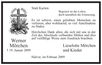 Traueranzeige von Werner Mörchen von Tageszeitung