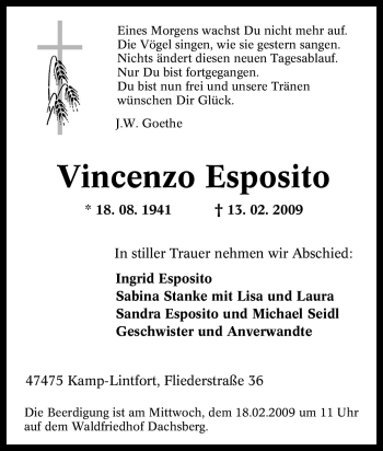 Traueranzeige von Vincenzo Esposito von Tageszeitung