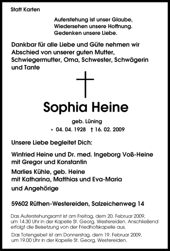 Traueranzeige von Sophia Heine von Tageszeitung