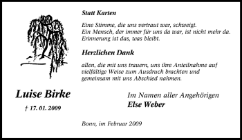 Traueranzeige von Luise Birke von Tageszeitung