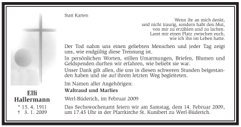 Traueranzeige von Elli Hallermann von Tageszeitung