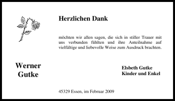 Traueranzeige von Werner Gutke von Tageszeitung