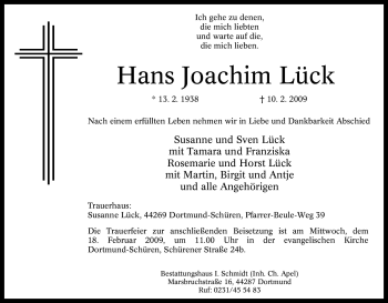 Traueranzeige von Hans Joachim Lück von Tageszeitung