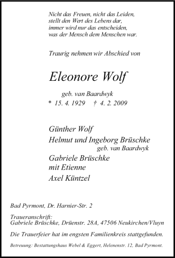 Traueranzeige von Eleonore Wolf von Tageszeitung
