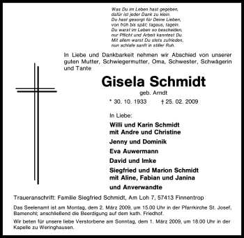 Traueranzeige von Gisela Schmidt von Tageszeitung