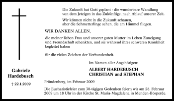 Traueranzeige von Gabriele Hardebusch von Tageszeitung