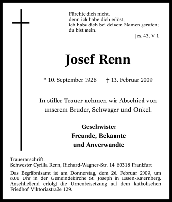 Traueranzeige von Josef Renn von Tageszeitung